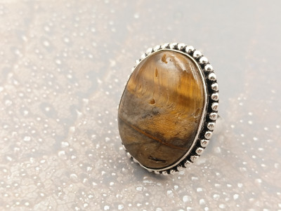 ShrimJewels Oxidised Tiger’s Eye Statement Ring for Women and Girls Brass Copper Plated Ring