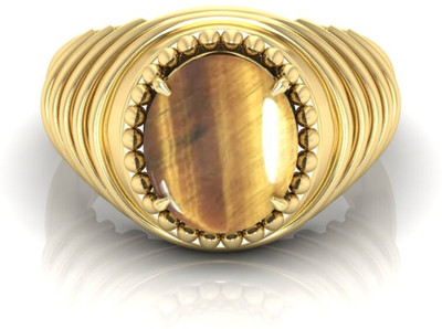 lilagems 11.25 Ratti Tiger Eye Gemstone Ring Adjustable For Unisex With Lab Certificate Brass Quartz Gold Plated Ring