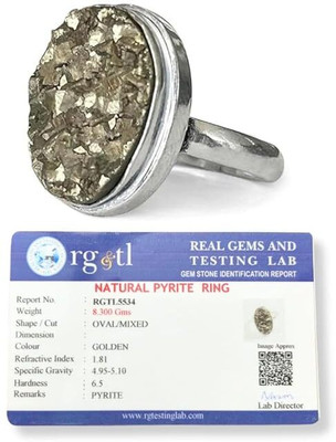 VIBESLE Original Pyrite Ring with Adjustable Size Natural Pyrite - Certified Pyrite Ring Crystal Crystal Ring