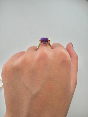 Gemzonite Amethyst Ring Katela Ring Original Certified Purple Natural Jamuniya Stone Ring Brass Amethyst Gold Plated Ring