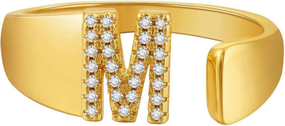 ZIVOM Initial Alphabets Letter M American Diamond Adjustable Copper Cubic Zirconia Gold Plated Ring