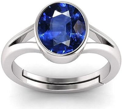 KUSHMIWAL GEMS 11.25 Ratti 10.00 Carat AAA+ Quality Natural Blue Sapphire Neelam Gemstone Ring Brass Sapphire Silver Plated Ring