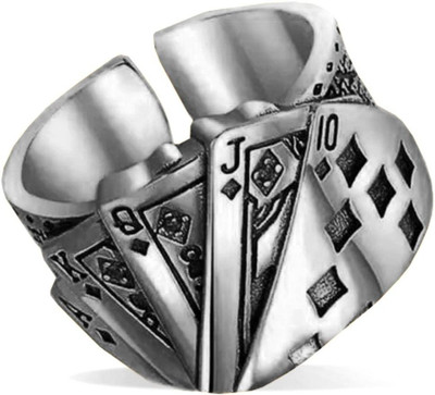 Utkarsh Silver Ace King Queen Jack Playing Tash/Cards Poker Casino Thumb Finger Ring Brass Ring