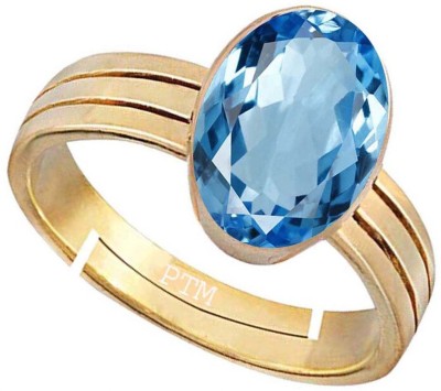 PTM Natural Blue Topaz 4.25 Ratti or 4 Ct Gemstone For Men Five Metal Adjustable Alloy Ring