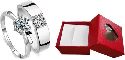 Astrootalk Stainless Steel Cubic Zirconia Platinum Plated Ring Set
