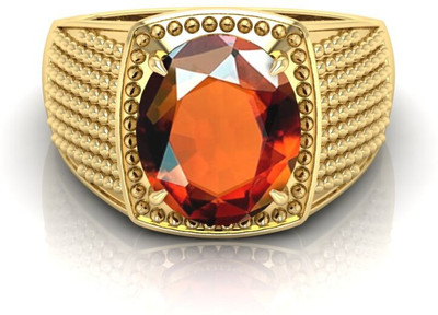 Pranjal Gems 9.25 Ratti Gomed Gemstone Adjustable Ring With Lab CertificateKC Shell Garnet Gold Plated Ring