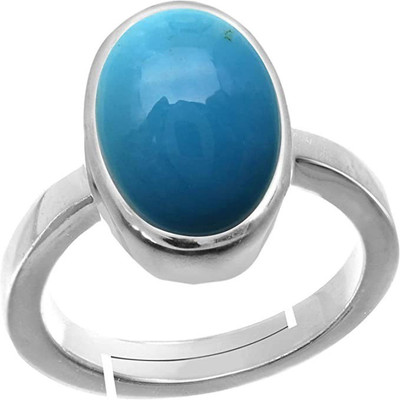 EVERYTHING GEMS 10.25 Ratti 9.87 Carat Turquoise Firoza Sky Blue Gemstone Panchdhatu Adjustable Brass Turquoise Silver Plated Ring