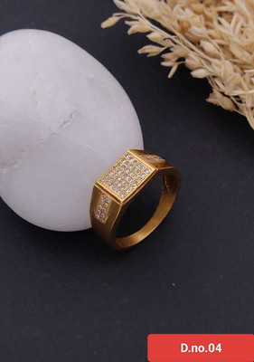 MAME CREATION Gold Plated Diamond Wedding,Partywear ring-37 Brass Diamond Gold Plated Ring