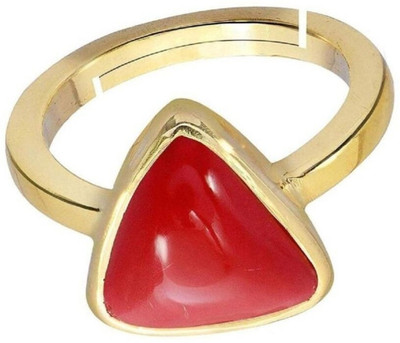 VishvMa 8.25 Ratti Natural Coral Moonga Gemstone A1 Quality With Lab Certified Brass Opal Brass Plated Ring