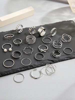 Jewels Galaxy Fashion Jewellery in Ring Combo for Girls Brass Silver Plated Stack Ring