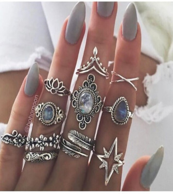 sapraa trends Rings Set Stainless Steel Silver Plated Ring Set