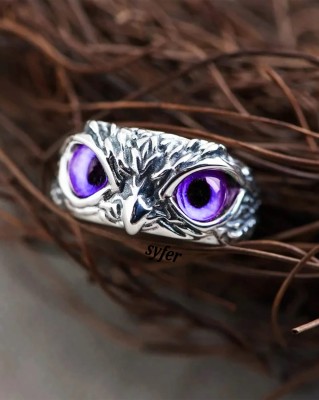 Animated Owl Ring for Men and Women (Adjustable) Stainless Steel Silver Plated Ring