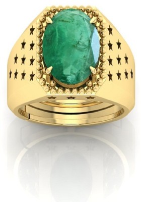 BHAIRAW GEMS 10.25 Ratti Panna Rashi Ratan Best Quality for Astrological Purpose Men & Women Brass Emerald Gold Plated Ring