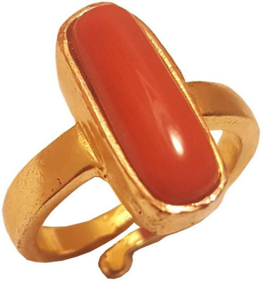 GenZcomplex 10.55 Ratti Moonga Astrological Stone Coral Adjustable Ring Copper Coral Gold Plated Ring