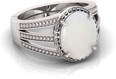 Pranjal Gems Original 7.25 Ratti White Opal Gem Stone Ring With Leb Certificate Silver Opal Ring