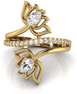 Shajara Enterprise Elegant Lotus-Inspired Gold Ring with Sparkling Teardrop Stones Metal Gold Plated Ring