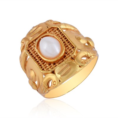 DULCI Handmade Stunning Gold Plated Brass Pearl Gemstone Fashion Finger Ring Brass Pearl Gold Plated Ring