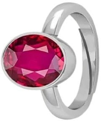 Sidharth Gems 6.25 Ratti 5.55 Carat Natural Ruby Stone Manik Ring Brass Ruby Silver Plated Ring