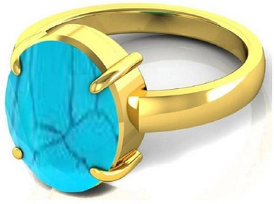 Gemzonite Turquoise / Firoza Astrology Ring for Men & Women Brass Turquoise Gold Plated Ring