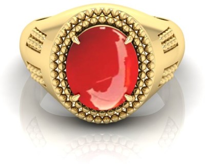 RRVGEM Natural Red coral Ring 6.00 Carat Moonga Adjustable Ring For Unisex Brass Coral Gold Plated Ring