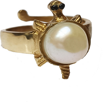 R G MART Ashtadhatu Kachua Moti Stone Adjustable Brass Gold Plated Ring