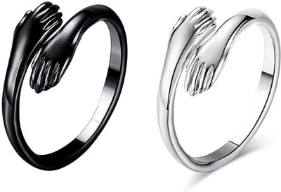 PS Creation Adjustable Black Silver Rings Couple Hug for Women Stainless Steel Ring