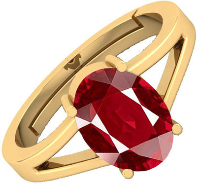 barmunda gems 9.25 -9.50 Ratti Ruby Manik Stone Panchdhatu Adjustable Ring Brass Ruby Rhodium Plated Ring