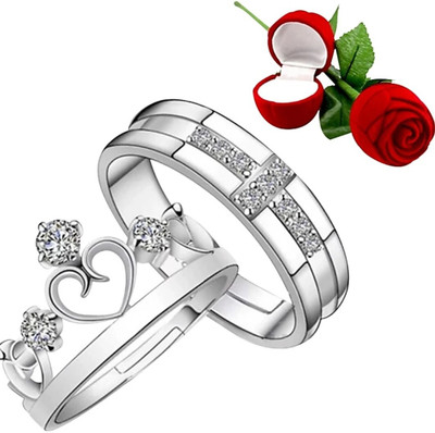 ELITE CREATION Adjustable King and Queen Couple Crown Ring with Rose Ring Case for Boys & Girls Charming & Beautiful valentine Gift for your loved Couple Ring Brass Cubic Zirconia Silver Plated Ring ELITE CREATION Adjustable King and Queen Couple Crown Ring with Rose Ring Case for Boys & Girls Charming & Beautiful valentine Gift for your loved Couple Ring Brass Cubic Zirconia Silver Plated Ring