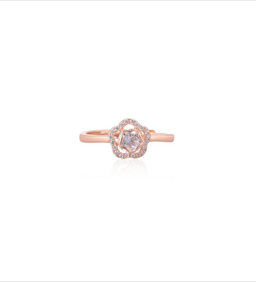 SILphony Rose Gold Plated Floral Design Silver Cubic Zirconia Rhodium Plated Ring