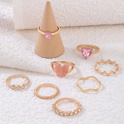 Jewels Galaxy Contemporary Stackable Rings Set Brass Gold Plated Stack Ring