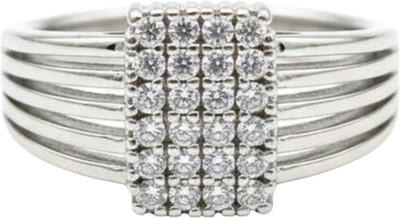 FOGGMART Rectangular AD Ring for Girls & Women, Adjustable, Silver Color Hand Finger Ring Stainless Steel, Alloy Diamond, Cubic Zirconia Silver Plated Ring