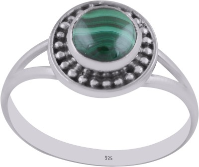 Silver And Gem SGE Natural Malachite 7mm Cabochon Gemstone Handmade 925 Sterling Silver Ring Silver Silver Plated Ring