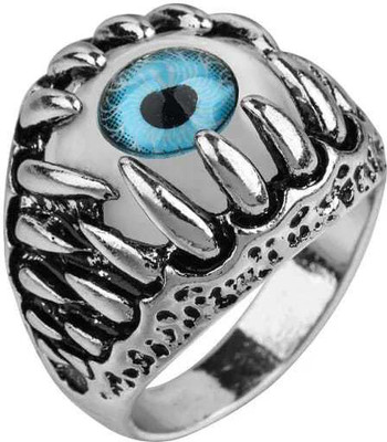 KRYSTALZ Latest Mens Fashion BLUE Evil Eye Finger Ring Alloy Sterling Silver Plated Ring