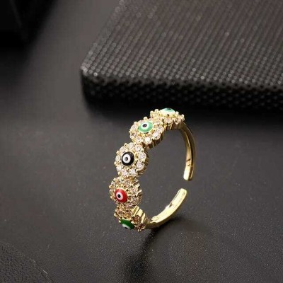 vien Multi coloured Evil Eye Rings For Womens & Girls Stainless Steel Cubic Zirconia, Mother of Pearl Gold Plated Ring