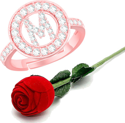 MEENAZ Rings for girls M alphabet valentine propose proposal lovers wedding anniversary Alloy, Metal, Copper, Crystal, Brass Crystal, Zircon, Diamond Gold Plated Ring Set