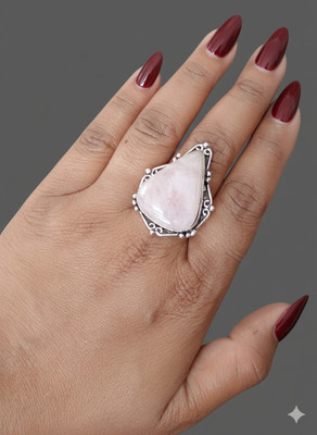 SRGems Handmade Rose Quartz Teardrop Ring Brass Plated Vintage Design For Women & Girls Brass Quartz Brass Plated Ring