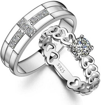 Inori Stainless Steel, Brass, Stone, Metal, Copper Cubic Zirconia, Crystal, Diamond Rhodium, Silver, Gold Plated Ring Set