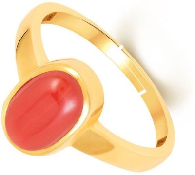 VishvMa 11.25 Ratti Natural Coral Moonga Gemstone A1 Quality With Lab Certified Brass, Stone Opal Brass Plated Ring