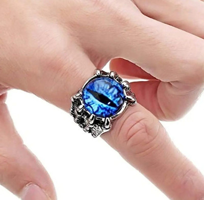 Heeer collection Trendy Unisex Stylish 3D Dragon Eye Combo (Pack of 2 Pcs) For Bikers Riders Stainless Steel Silver Plated Ring