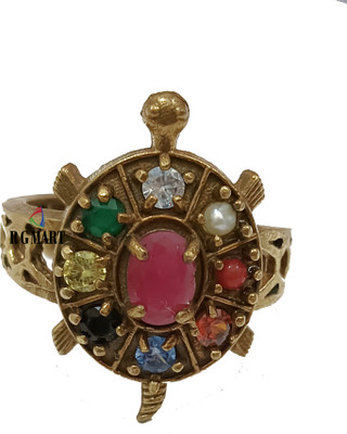 R G MART Kachua Adjustable Navratan Brass Ring