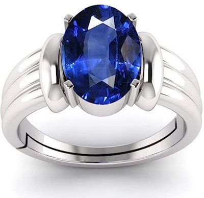 Ringry Neelam Ring 4.25 Ratti Blue Sapphire Adjustable for Men & Women Metal Sapphire Silver Plated Ring