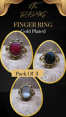 vks trading FINGER RING Gold Plated Non Adjustable PACK OF 3-029 Brass Ring