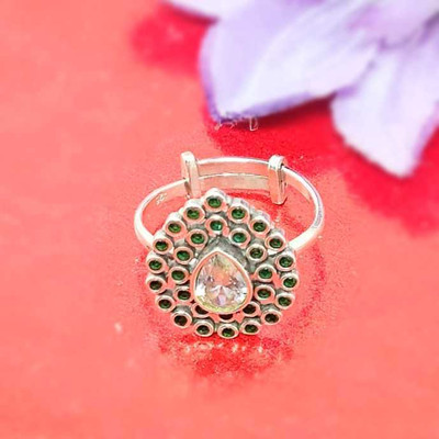 jsaj HEART SHAPE RING WITH MULTI COLOR UNCUT RUBY CUBIC ZIRCONIA AND EMERALD STONE Sterling Silver Ruby Silver Plated Ring