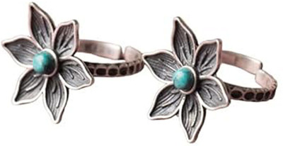 Shyle 925 Sterling Silver Moh Intricate Flower Turquoise Toe Ring Sterling Silver Silver Plated Toe Ring