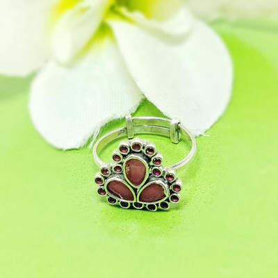 jsaj HEART SHAPE RING WITH RUBY STONE Sterling Silver Ruby Silver Plated Ring