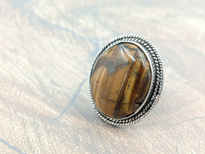 ShrimJewels Oxidised Tiger’s Eye Statement Ring for Women and Girls Brass Copper Plated Ring