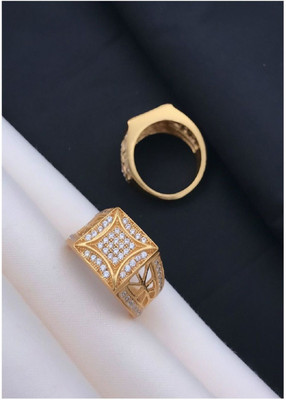 mahi creation Stainless Steel, Copper Cubic Zirconia Gold Plated Ring
