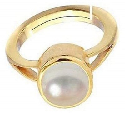 kirti sales 7.25 Ratti Natural Pearl /Moti Silver Metal Ring for Men and Women Brass Pearl Silver Plated Ring