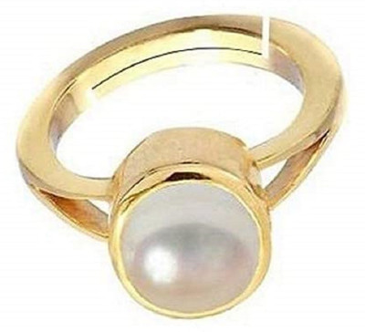 kirti sales 7.25 Ratti Natural Pearl /Moti Silver Metal Ring for Men and Women Brass Pearl Silver Plated Ring