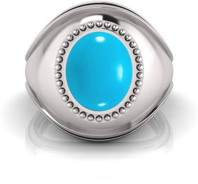 Pranjal Gems 9.25 Ratti Firoja Gemstone Adjustable Ring With Lab CertificateTK Shell Turquoise Rhodium Plated Ring